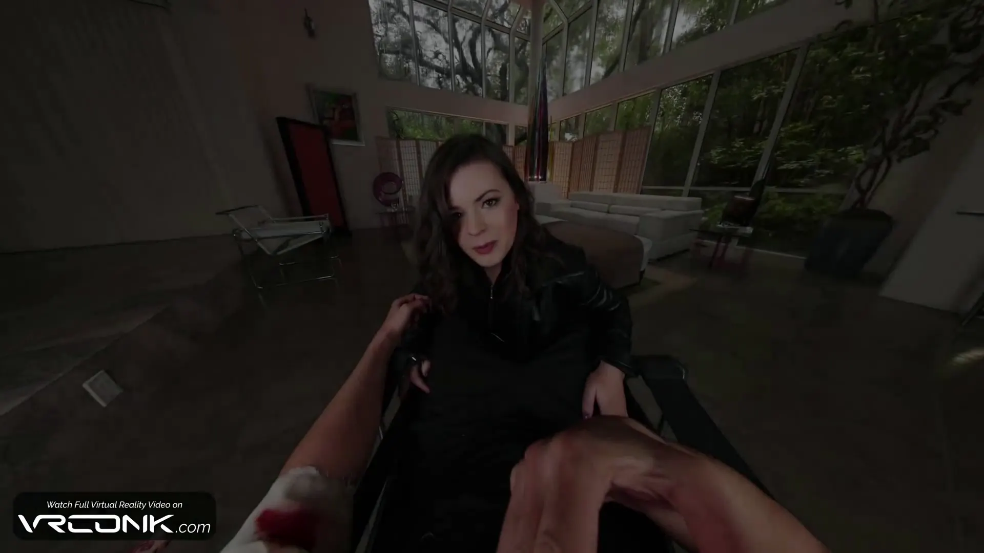 Moment at 00:31 in VR Conk: Brunette Selene in Latex Rides a Huge Cock in Underworld Cosplay Parody