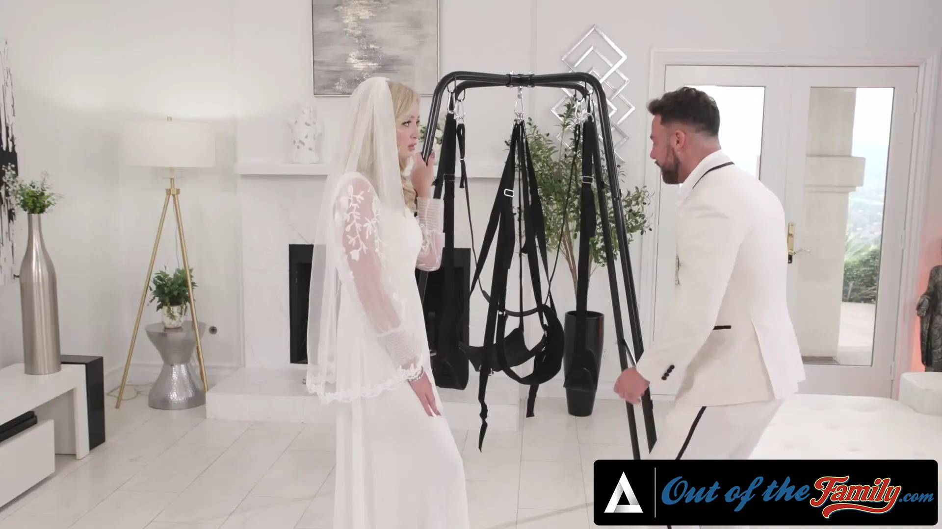 Moment at 02:30 in OUT OF THE FAMILY - Bride Lexi Lore Gets Fucked In Sex Swing By Groom In Law On Wedding Day