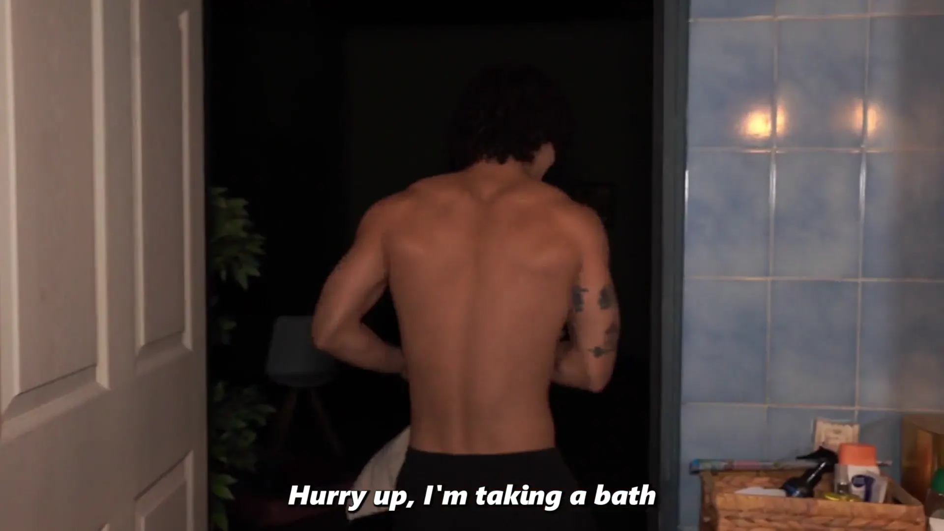 Moment at 00:14 in Stepson wants to sleep with his busty stepmother, so he plays a prank on her.