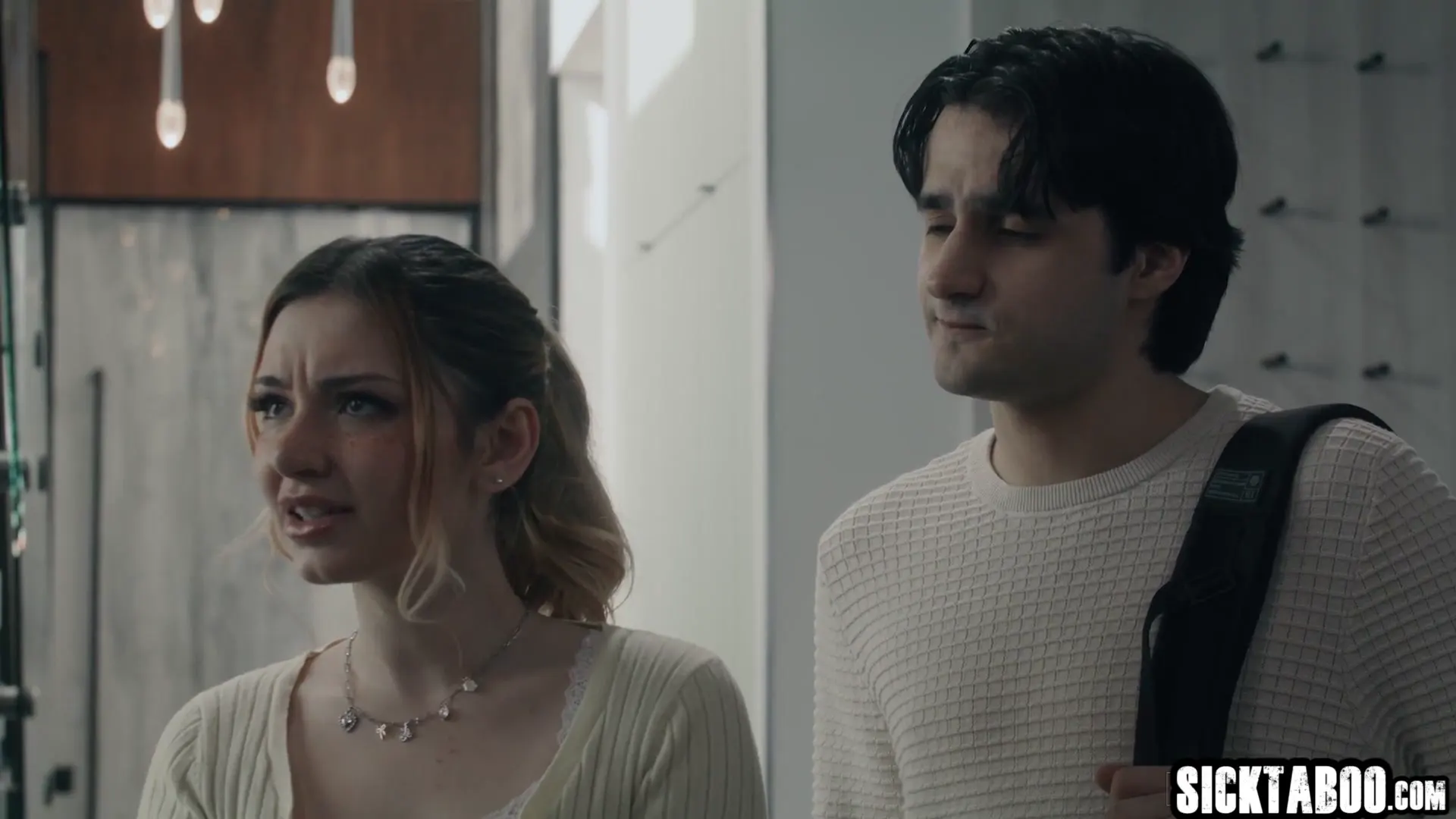 Moment at 01:28 in Biology tutor Ravyn Alexa seduced by teen couple Demi Hawks and Elias Cash