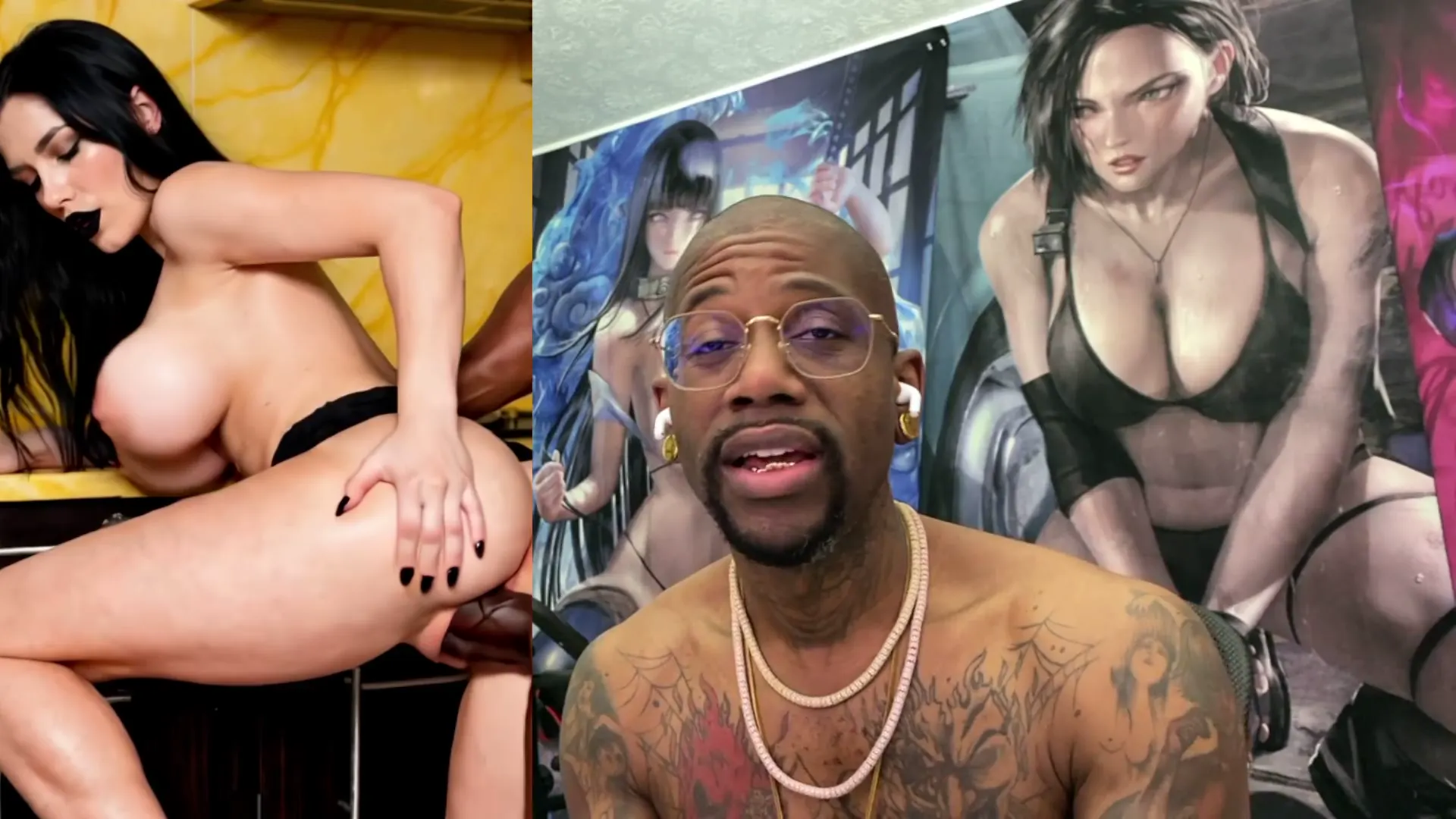 Moment at 11:39 in Tight Bald Pussy Florist Leaking Creamy Pussy Juice, Chinese Throat Cock Massage, Cum Filling Up A Fat Goth Cunt Hole, Goth Girl Getting Fucked By BBC, AI Generated