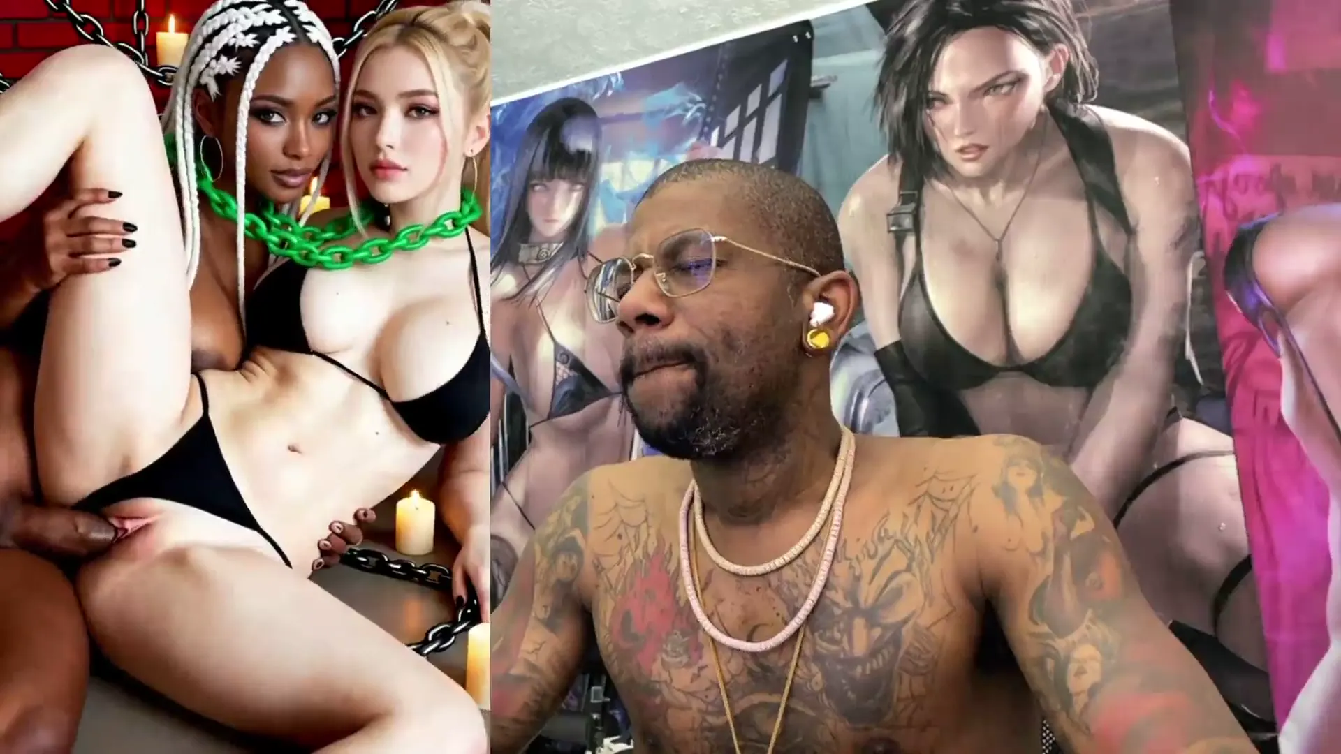 Selected keyframe at 00:00 from Ebony Transgender Fucking Tight Asian Bald Pussy, Transgender Blonde Cums While She Asks To Go For A Walk, Buff Transgender Cumming In Front Of Starfucks, Trans Mechanic Gets Fucked, AI Generated