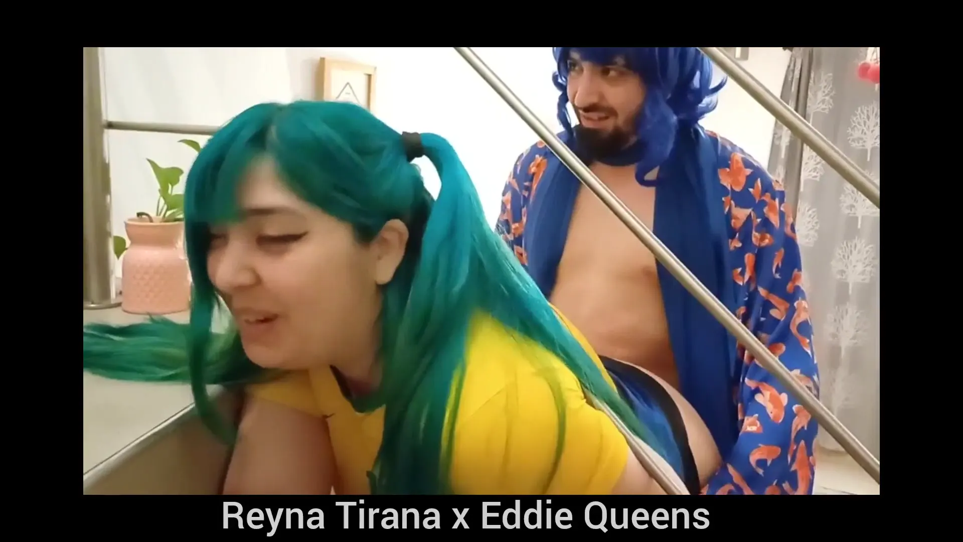 Moment at 11:00 in Brazilian Miku Gets Stuck On The Stairs And Kaito Gives Her More Than A Hand