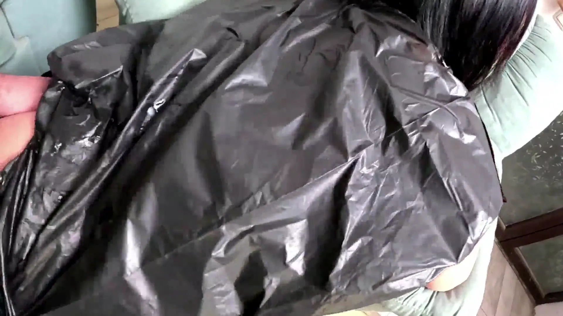 Moment at 08:52 in Trash Bag Slut Roleplay. Plastic Fetish MILF Deepthroat, Doggy and Double Cum on Shiny Bag preview
