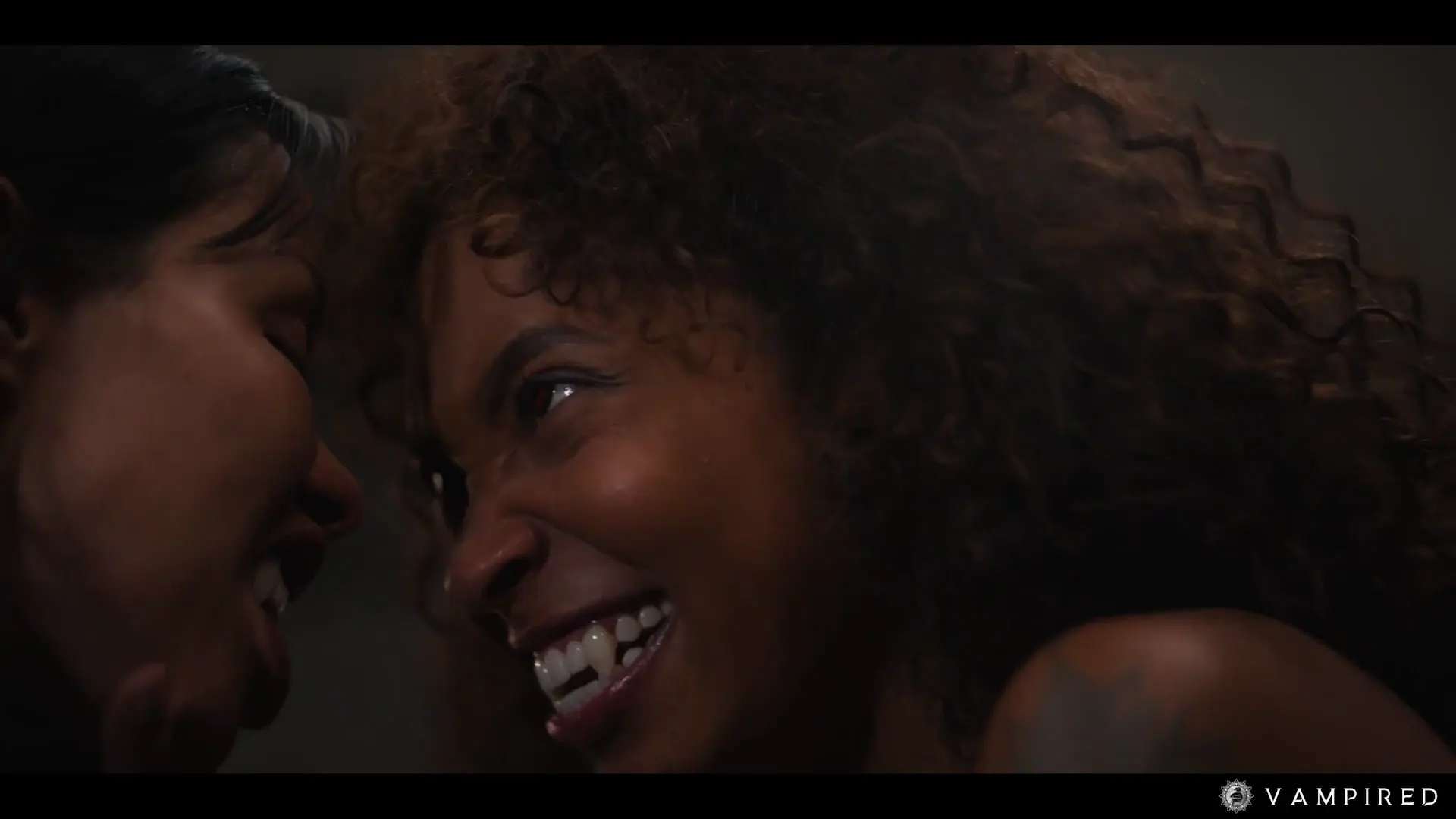 Moment at 05:28 in Ebony Vampire Seduces Female Mistress - Lesbian Hardcore Fantasy