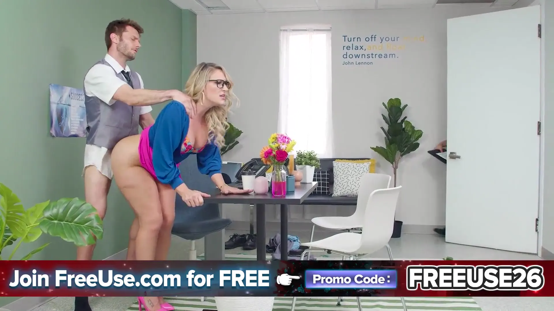 Moment at 01:55 in The Entire Office Uses Penelope Kay'_s Mouth and Cunt as a Cock Hugger