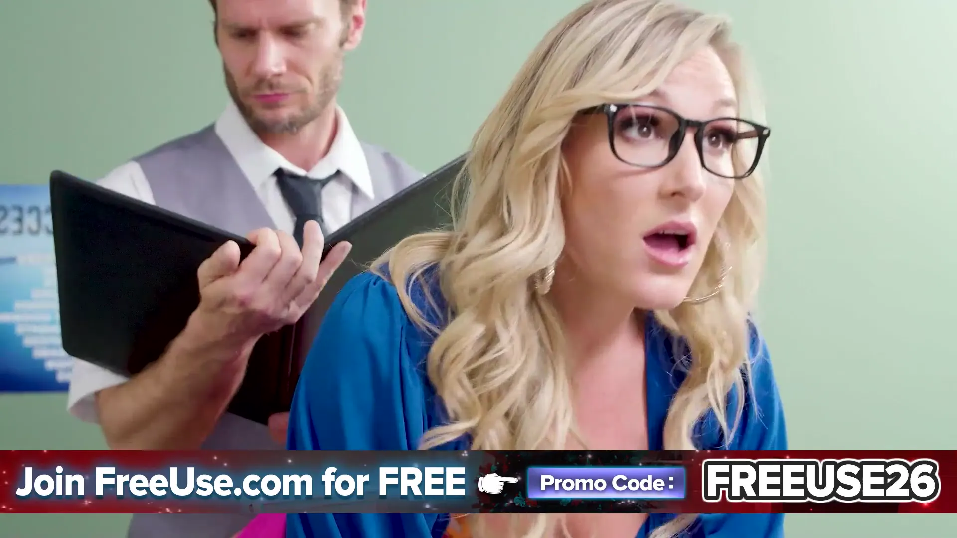 Moment at 02:45 in The Entire Office Uses Penelope Kay'_s Mouth and Cunt as a Cock Hugger