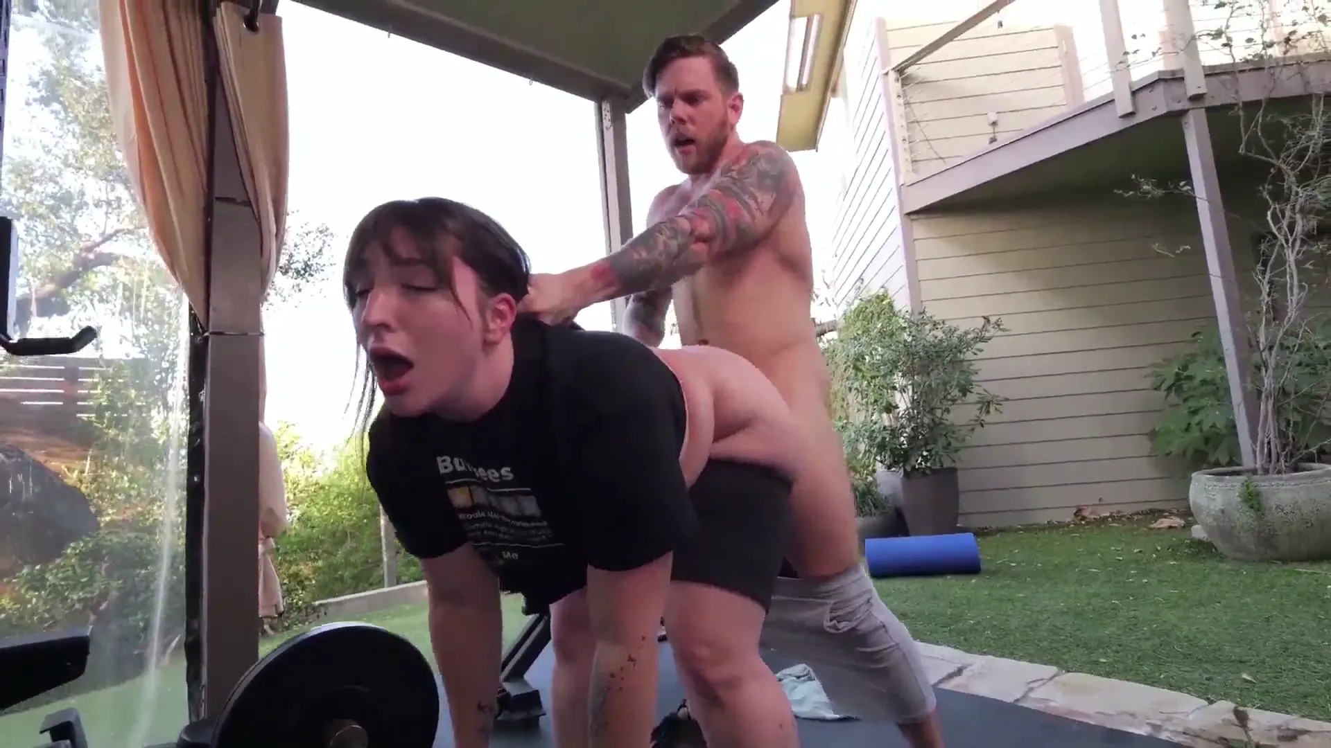 Moment at 02:42 in My Big Booty BBW Workout Partner Gets Her Tight Pussy Pounded - Paige Steele, Steve Rickz