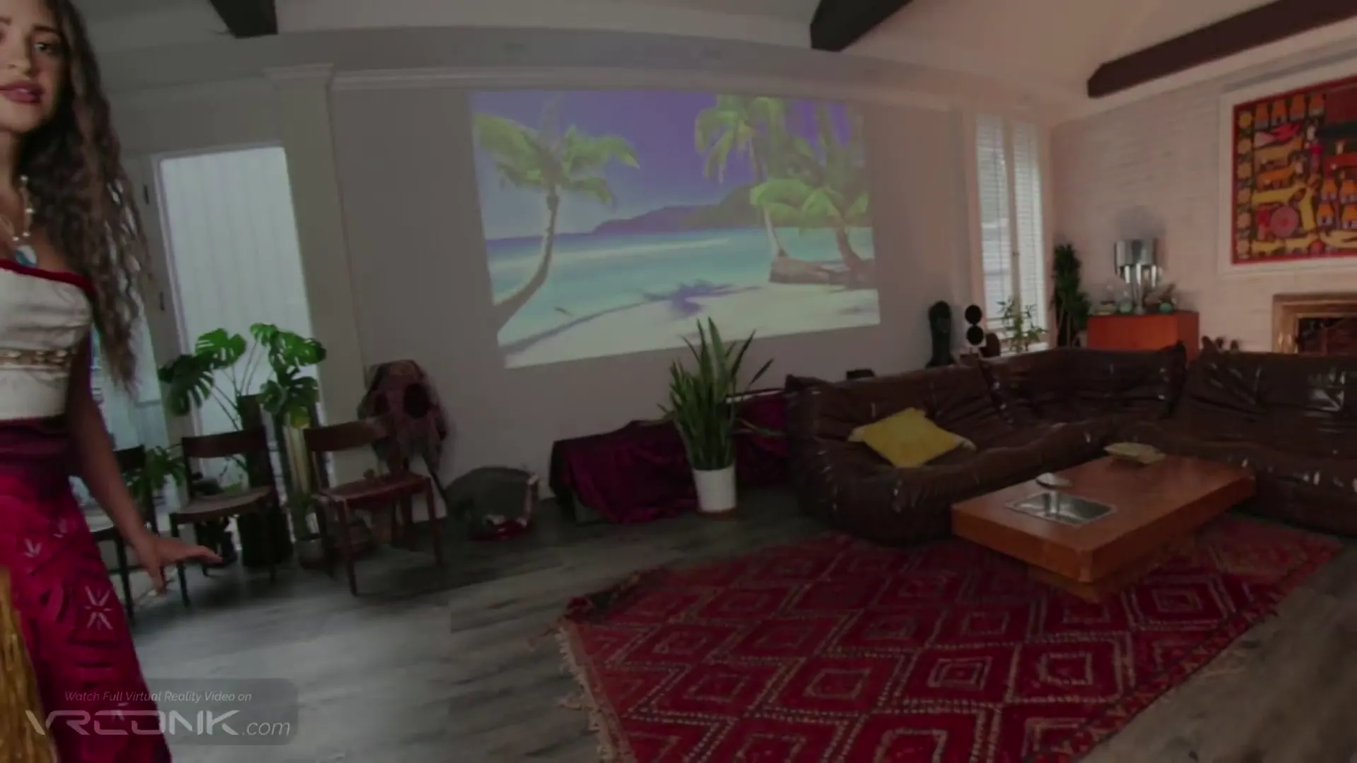 Moment at 00:18 in VR Conk: Curly Brunette Moana Rides a Huge Maui'_s Cock in Copslay Parody
