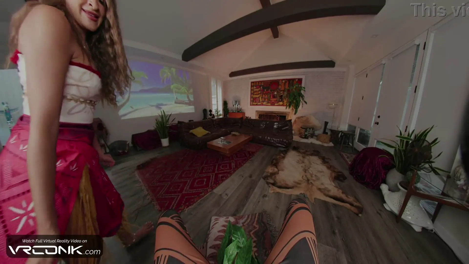 Moment at 00:55 in VR Conk: Curly Brunette Moana Rides a Huge Maui'_s Cock in Copslay Parody