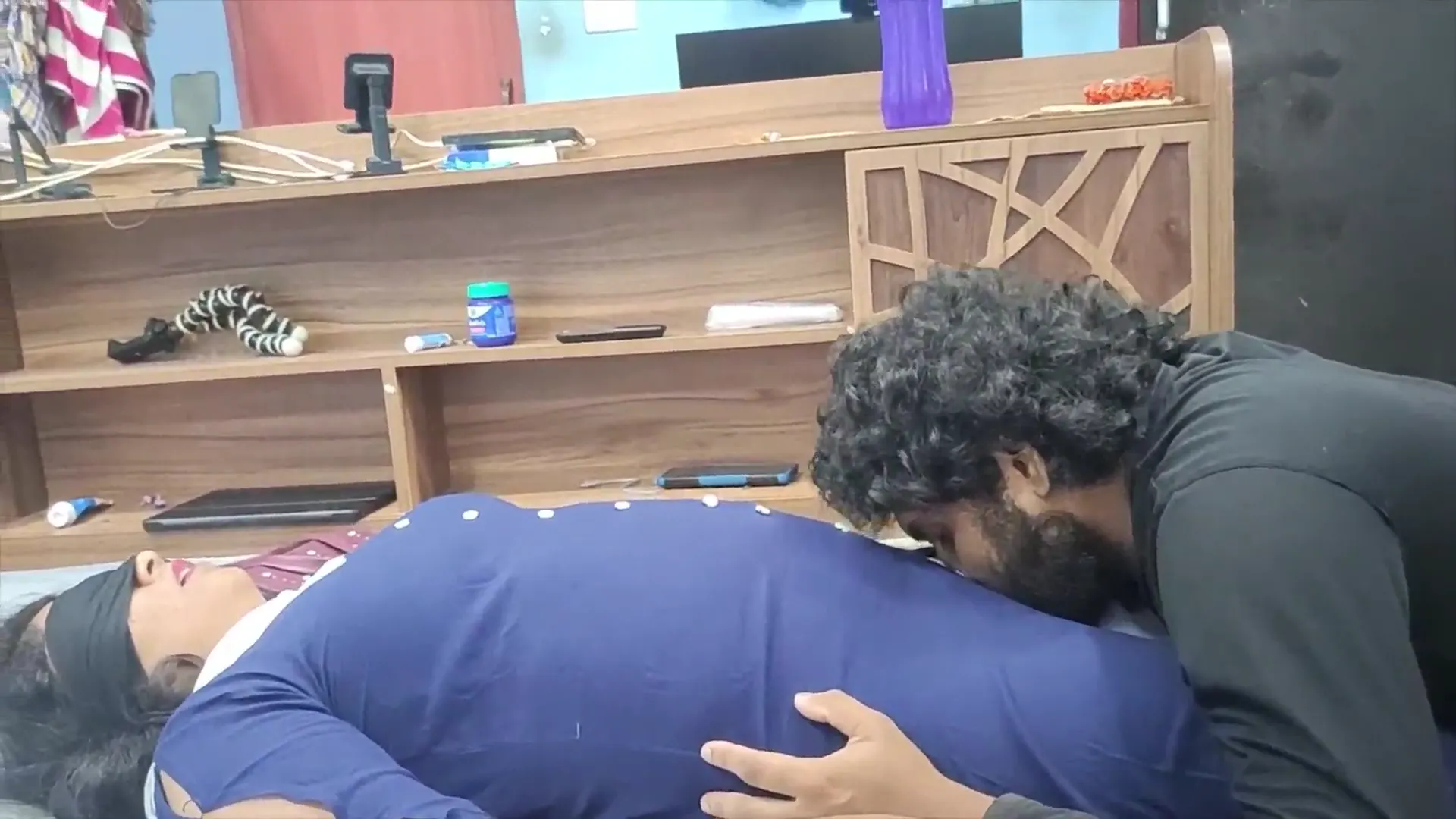 Moment at 03:55 in Blindfolded Wife Body Touching Hot Romance