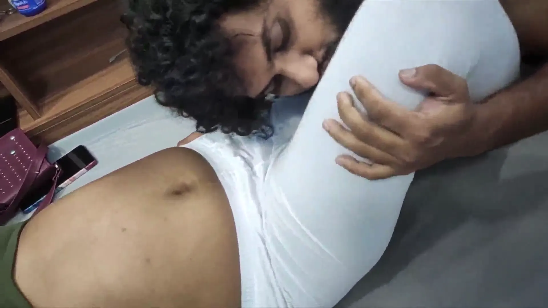 Moment at 14:27 in Blindfolded Wife Body Touching Hot Romance