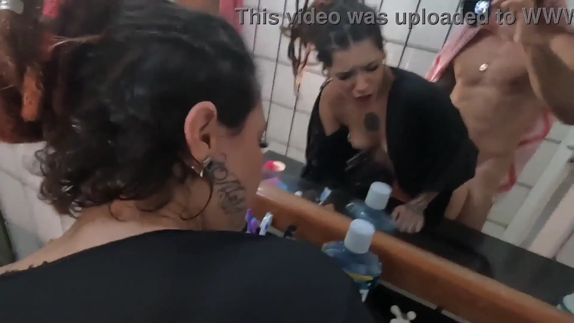 Moment at 02:59 in Brought Friend Over For Video Games Wife Steps Out Shower Gets Fucked In Bathroom Then Filmed Sucking And Taking It In Multiple Positions With Throat Grabs And Face Slaps Before Raw Creampie