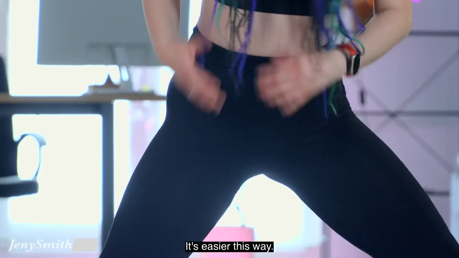 Moment at 04:24 in Jeny Smith and Astra are working out together