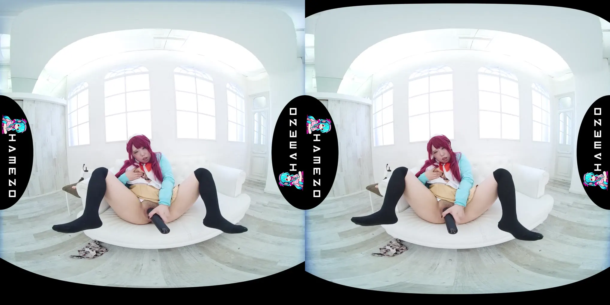 Moment at 13:08 in Horny Japanese redhead Rina Kurusu plays with a sex toy,in VR.
