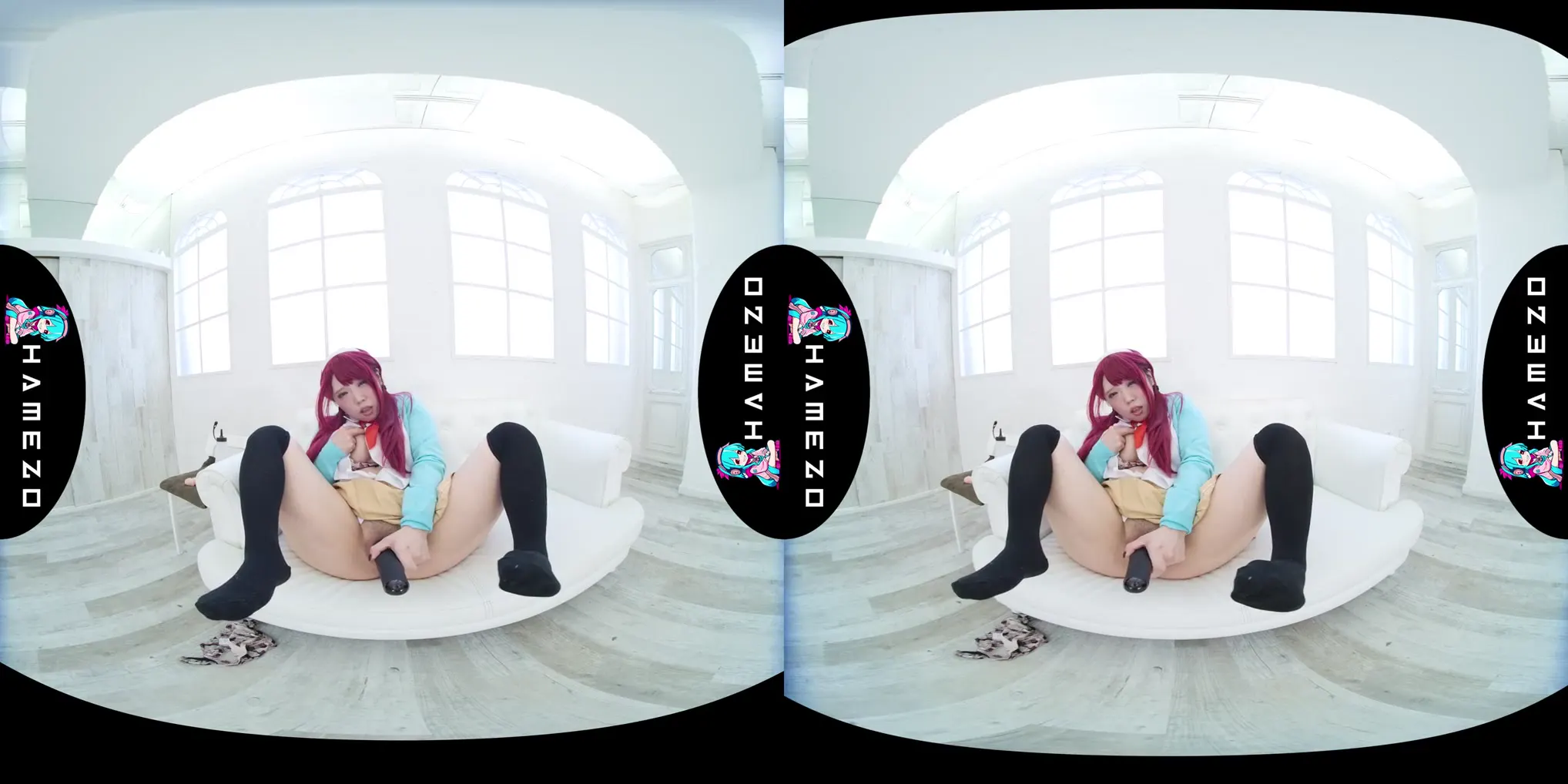 Moment at 15:05 in Horny Japanese redhead Rina Kurusu plays with a sex toy,in VR.