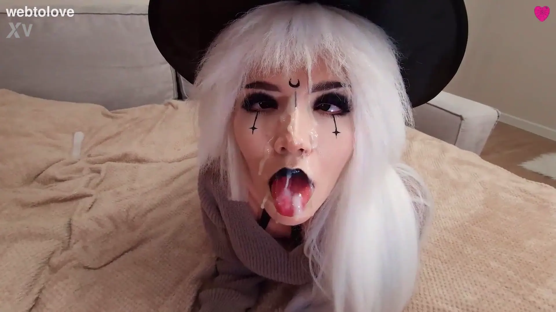Moment at 00:27 in The secret of the eternal beauty of the elf witch is hot cum on her face after a week of abstinence