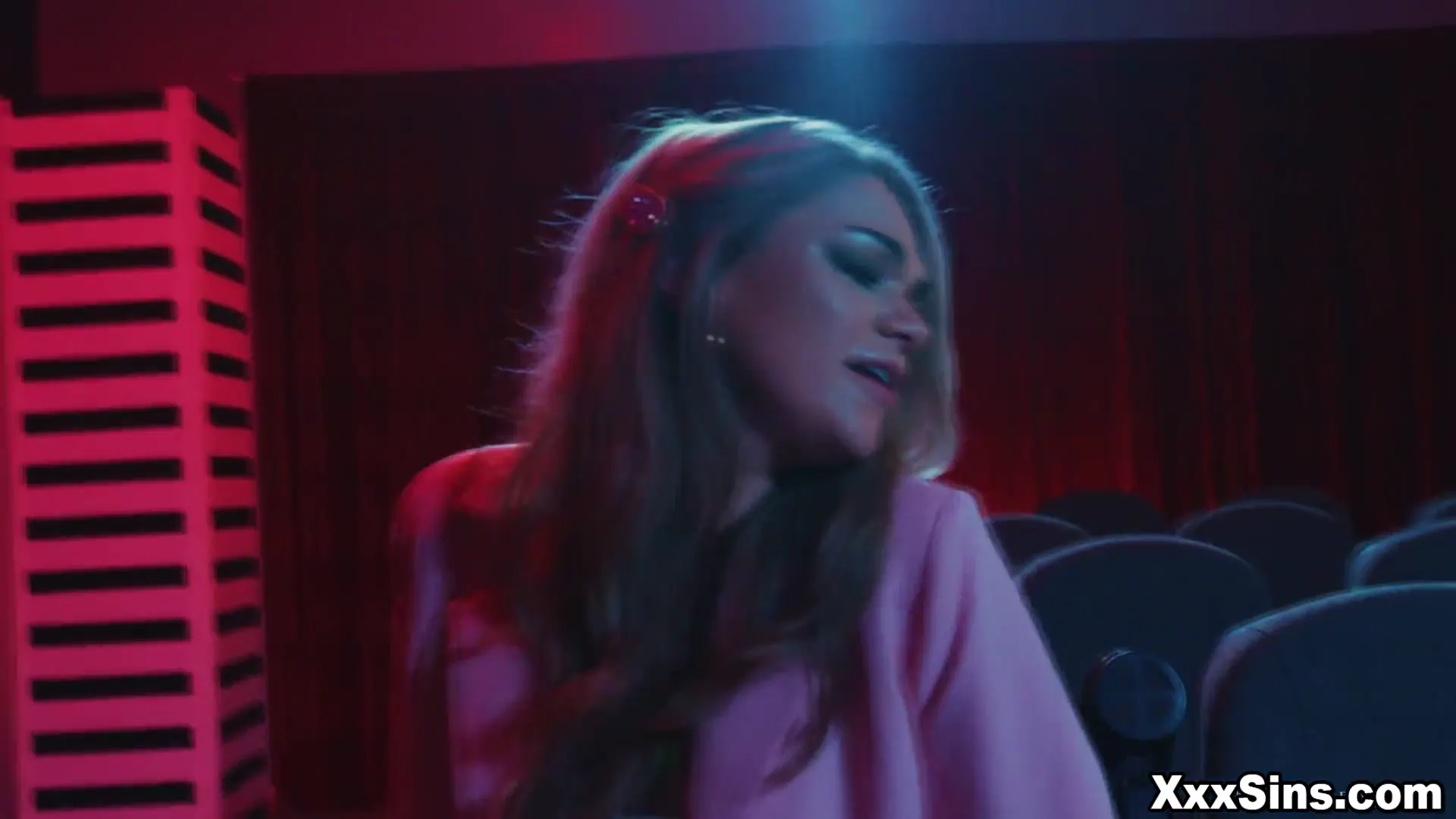 Moment at 05:59 in Older couple Syren DeMer and Dick Chibbles Athena disturbed by a teenager couple Athena Faris and Ricky Spanish having sex in cinema!